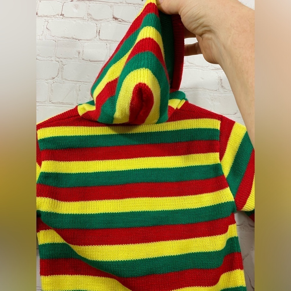Kids Long Sleeve Striped Full Front Zip Up Hooded Knit Sweater - Picture 4 of 6